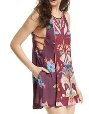 FREE PEOPLE Purple Dream Boho Floral Sleeveless Tunic Mini Dress Size Medium M 