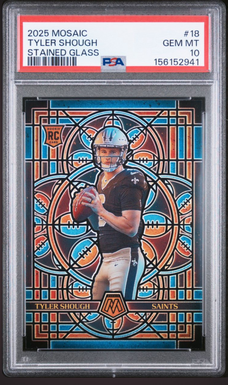 2025 Panini Mosaic Tyler Shough Stained Glass SSP #18 PSA 10 Saints RC Rookie QB