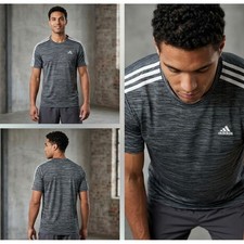 Adidas Mens Aeroready 3S Athletic Tee Shirt Black Melange GN1534 Size Small