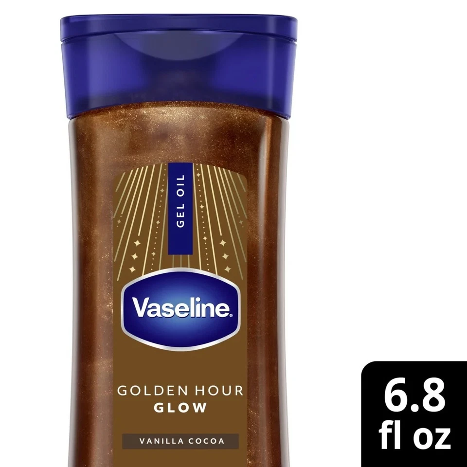 Aceite de gel corporal esmaltado de vaselina Golden Hour Glow, vainilla y manteca de cacao, 6,8 oz Foto 3 de 4