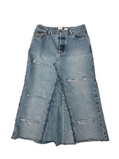 Vintage Calvin Klein Junior Low Rider Long Denim Skirt Blue Sandblast Y2K Sz 13