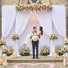 20x12ft White Wrinkle Free Backdrop Curtain for Wedding Parties, 4 Panels 5x12