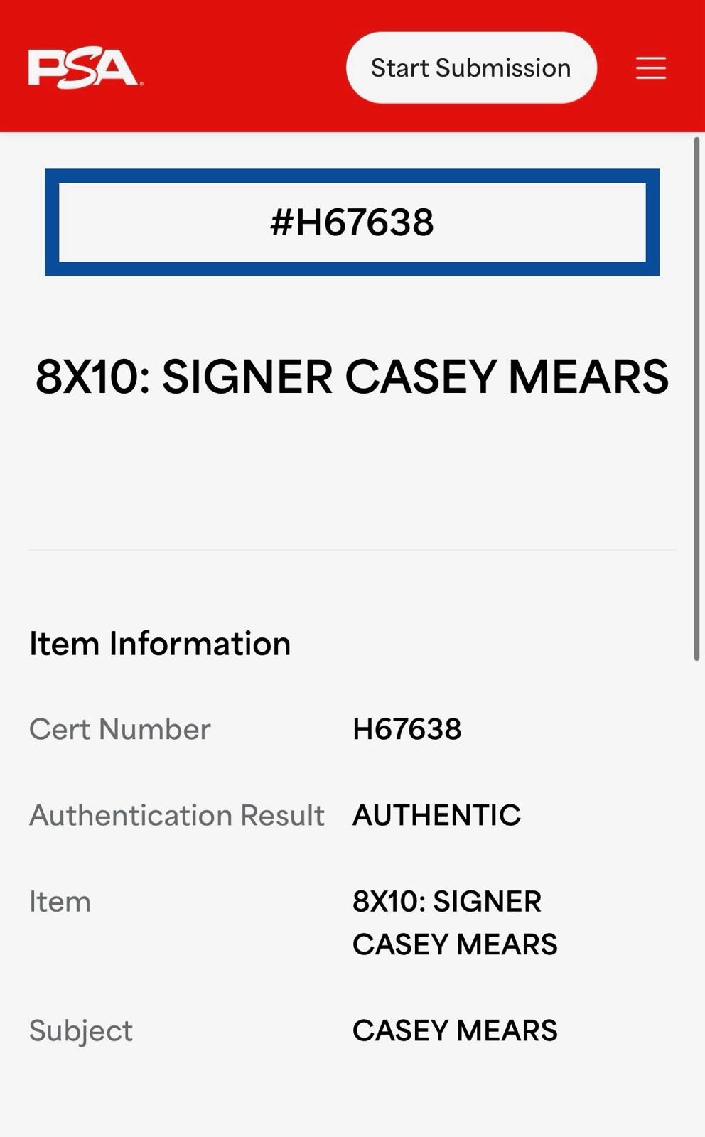 NASCAR, Casey Mears, 8x10 Signed Photo, PSA & JSA Authenticated 