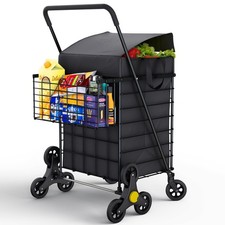 Stairs Climbing Shopping Cart w/Waterproof Basket Liner 360 Swivel Wheels F