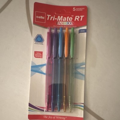 Cello Tri-Mate RT Fashion Ballpoint Pens/ Biros 5 Assorted Colors 1.0mm