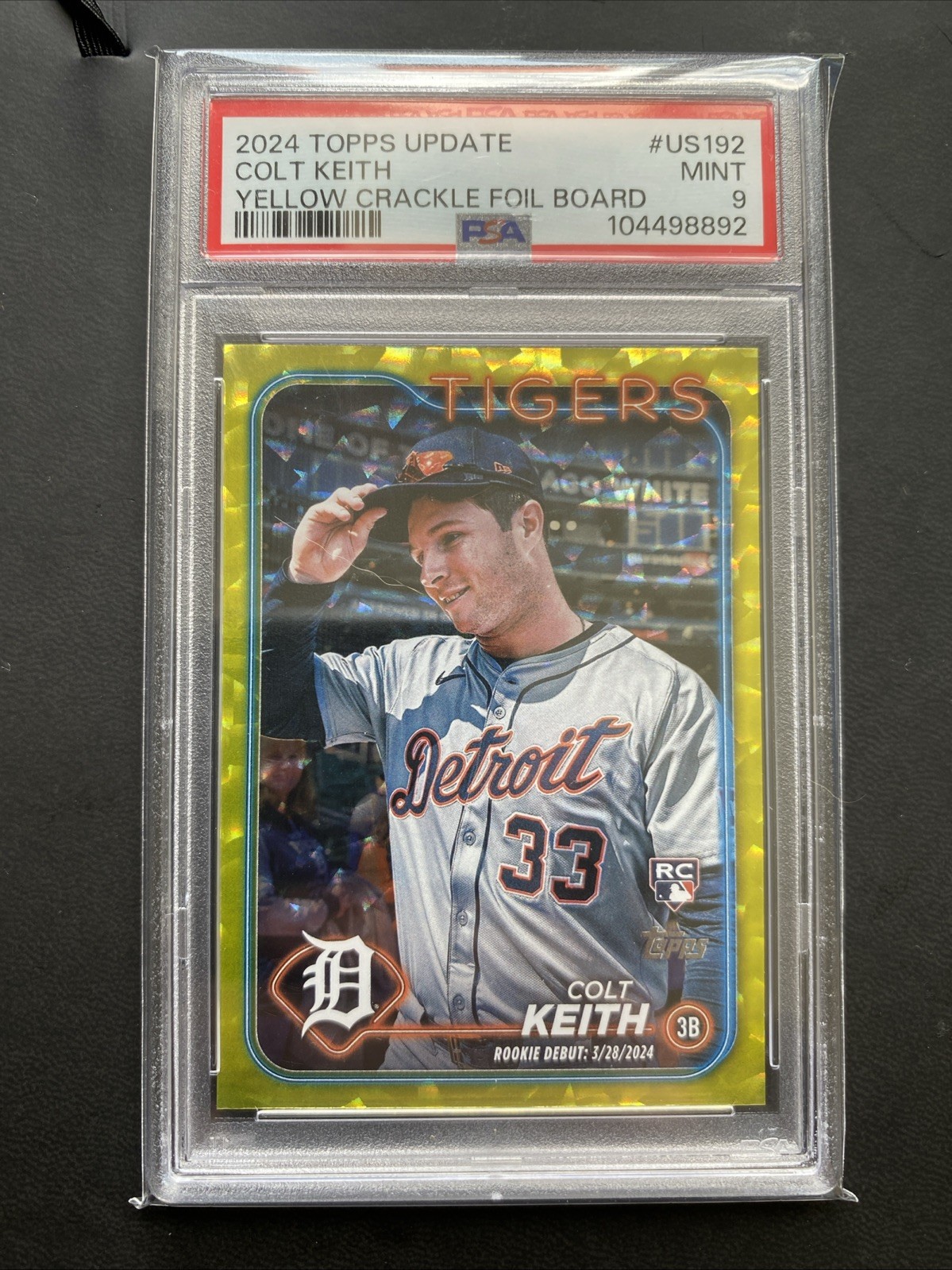 2024 Topps Update - Rookie Colt Keith #US192 Yellow Crackle Foil Board (RC) PSA9
