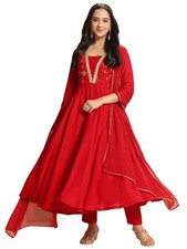 GoSriKi Women's Rayon Blend Anarkali Embroidered Kurta with Pant  Dupatta