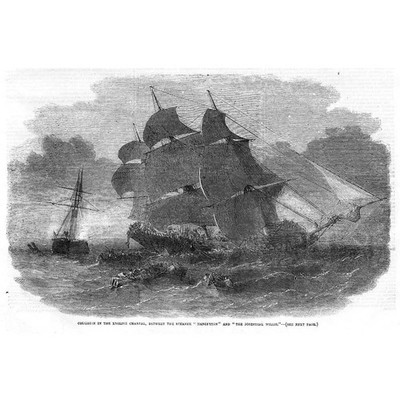 SCHIFFE Dampfer Crash Collision auf dem Ärmelkanal - antiker Druck 1856