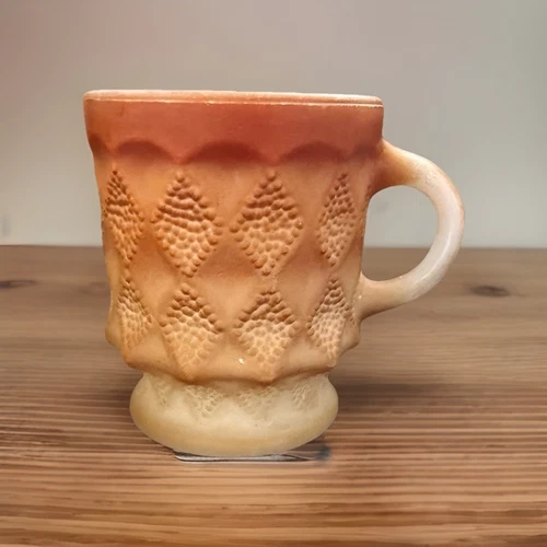 Anchor Hocking Fire King Vintage Red/Orange Coffee Cup Kimberly Diamond Pattern