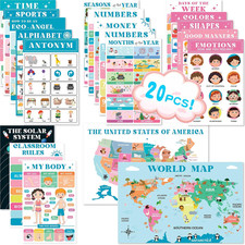 20Pcs Laminated Educational Posters for Toddlers, Preschool Posters for Classroo