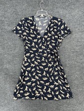 J. Crew Navy Blue Animal Pattern Wrap Dress Womens 8 Preppy Designer Boho