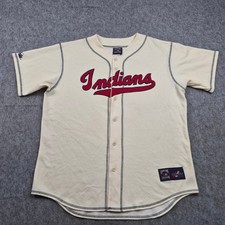 Vintage Cleveland Indians Baseball Shirt Herren Large Beige Trikot Cooperstown MLB