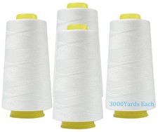 4 PCS White Sewing Thread Cones 3000 Yards All Purpose Polyester Serger Spool