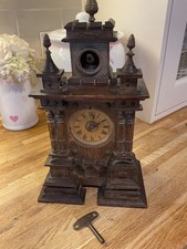 Antique German Black-forest Floating Balance Castle Turret Cuckoo Mantle Clock
