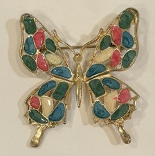 Vtg Mosaic Style Butterfly Pin Brooch Colorful Enamel Signed Made in USA 2x2