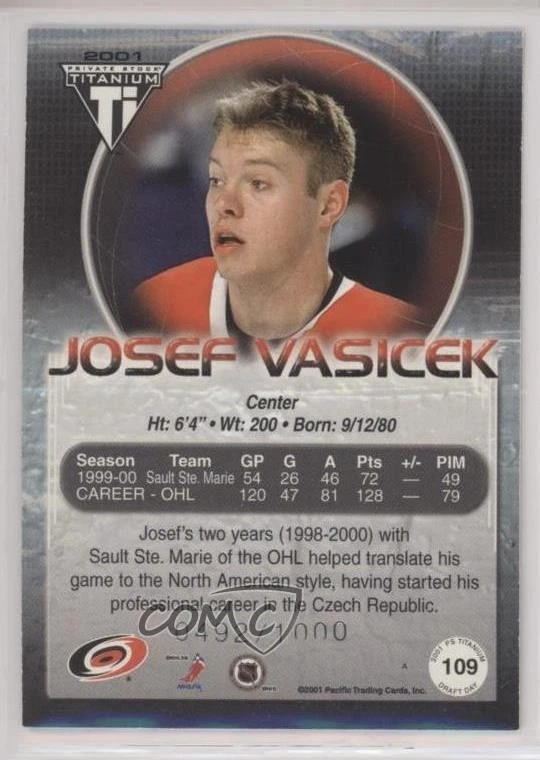 2000 Pacific Private Stock Titanium Draft Edition /1000 Josef Vasicek Rookie RC - Image 2 of 2