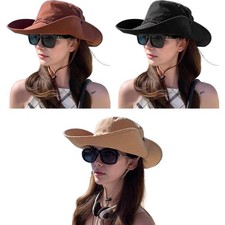 1Pcs Unisex Cowboy Hat Sun-protection Wide-brim Fisherman Hat with Drawstring