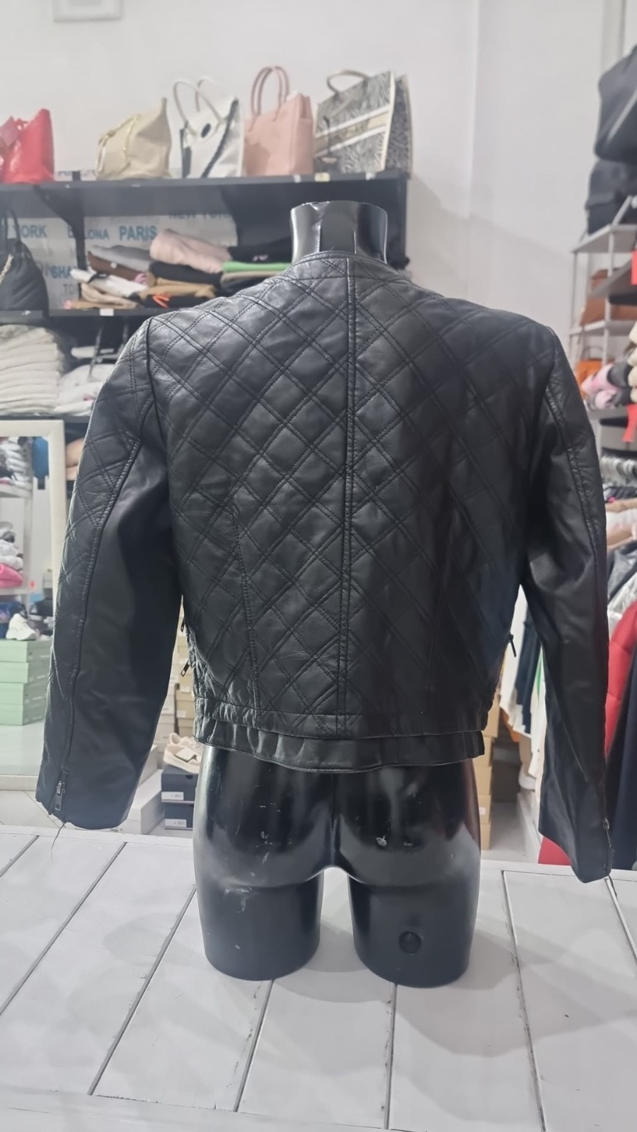 Stefanel Women's Black Leather Jacket Size S AN753 image 9