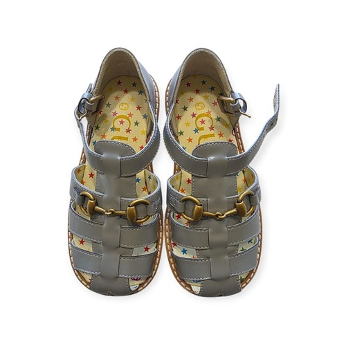 Sandalias Gucci Niños Lindas Cuero Gris Horsebit Niños Talla 26 Sergio Mora - Imagen 1 de 6