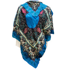 Vintage Kenzo Paris Women's 100 Silk Scarf 34" Blue Burgey Gold Floral 22