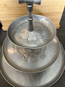 3-Tier  Nasco Round Metal Floral Serving Tray Stand w/ Handle Matte Finish
