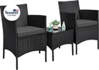 3 Pieces Patio Porch Furniture Set, Outdoor PE Rattan Wicker Conversation Set wi