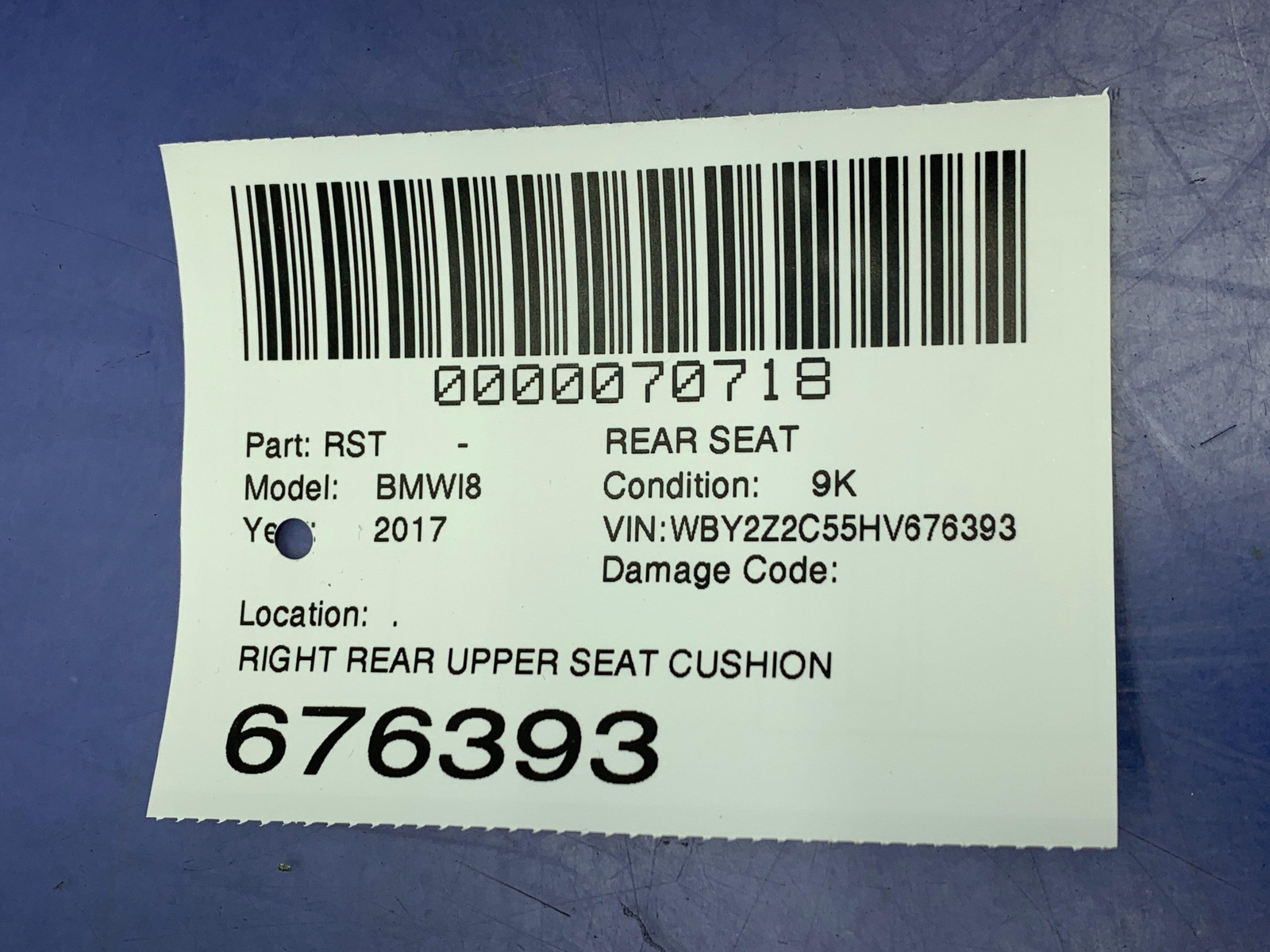 BMW i8 2014-2020 Rear Right Upper Seat cushion