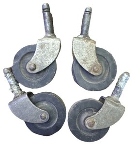 Set of 4 Vintage Plastic Caster Wheels Furniture Hardware | 2” Wheels