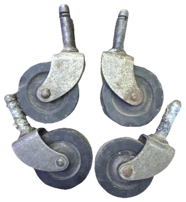 Set of 4 Vintage Plastic Caster Wheels Furniture Hardware | 2” Wheels