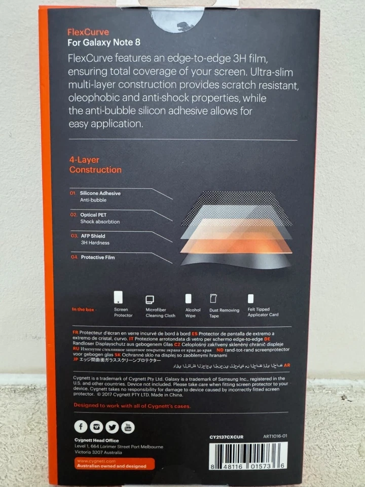 Cygnett Full Cover Edge to Edge FILM Screen Protector for Samsung Galaxy Note 8 - Image 3 of 3