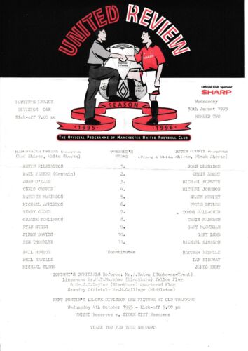 Manchester United Reserves v Notts County Reserves 1995/6 (30. August)