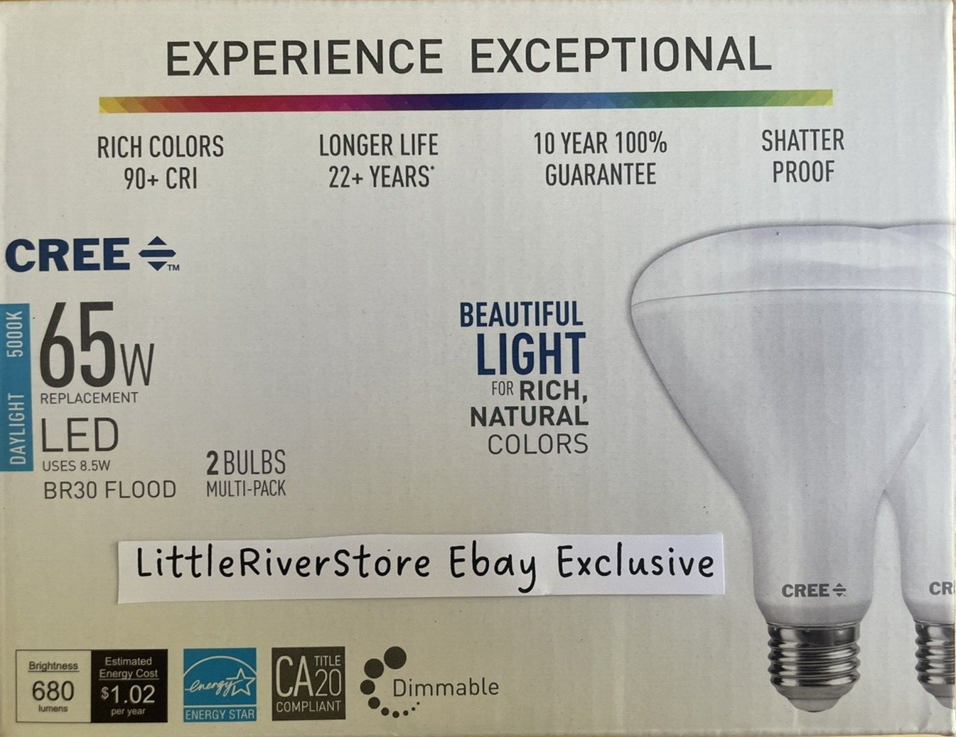 2 BULBS CREE 65W /8.5W LED FLOOD Daylight 5000K BR30 Dimmable EXCEPTIONAL BEST