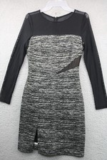 Vince Camuto Black & Gray Sheer Top & Sleeves Stretchy Dress-Size 2