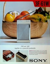 Sony 3F-61W Pocket Transistor Radio Ad Sheet 1970s