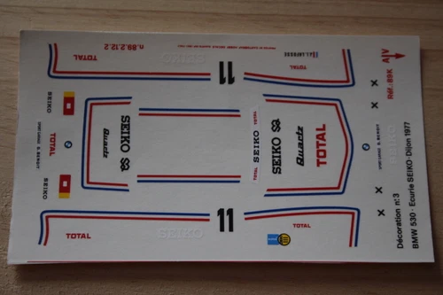 BMW 530 Seiko Touring Production Dijon 1977 Decals (Cartograph / Solido) 1:43