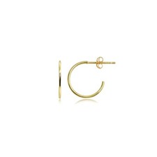 15mm Polished Open 1mm Thin Round Post Gold Plated 925 Silver C-Hoop Earrings