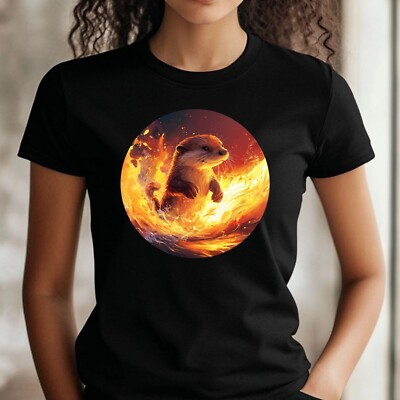 Frauen T-Shirt Otter in Flammen Motiv Baumwolle Größe S bis 3XL