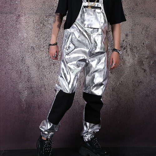 Mens Faux Leather Overall Suspender 