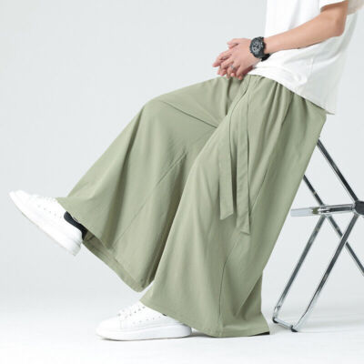 Mens Wide Leg Pants Loose Gothic Kendo Hakama Bootcut Skirt Mens Wide Leg Pants Loose Gothic Kendo Hakama Bootcut Skirt