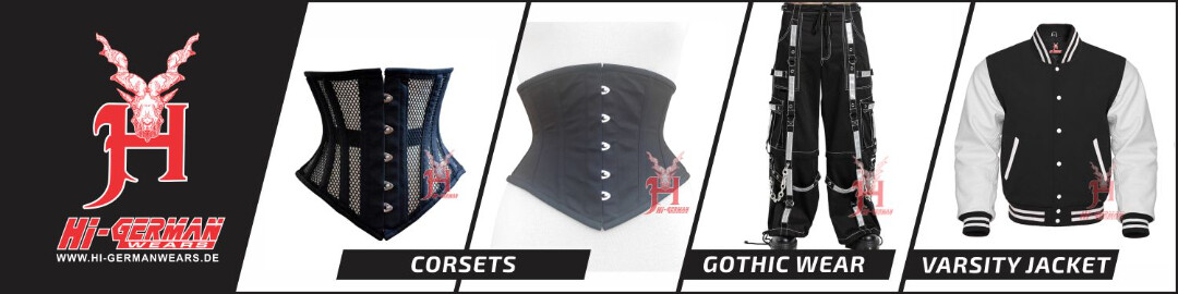 Hi-GERMANWEARS Women's Underbust Black PVC Steel Bones Body Waist Shaper with Strong Zip Corset, Black, 3XS