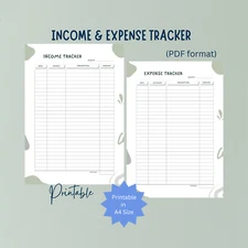 Income and Expense Tracker Printable PDF Format