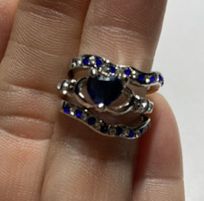 Heart Shape Blue 3pc 925 SS Fashion Ring Size-6