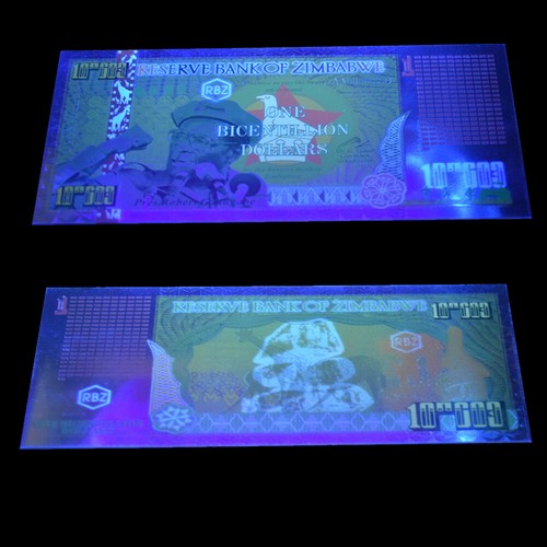 Simbabwe / Zimbabwe One Bicentillion Dollars Banknote Währung Vergoldetes Geld - Picture 4 of 6