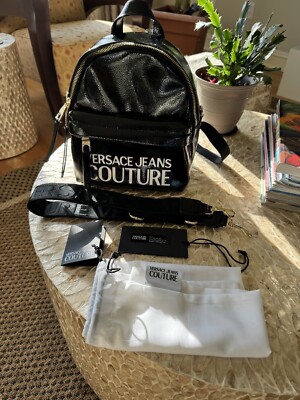 Versace Jeans Couture Black Patent Embossed Logo Backpack W Versace Jeans Couture Black Patent Embossed Logo Backpack W