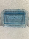 VTG Clear Blue Tiara Indiana Glass Bread Plate Tray "The Last Supper" 11" x 7"
