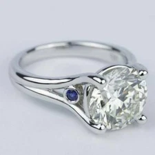White Round Moissanite & Sapphire 2.60Carat Engagement 935 Argentium Silver Ring
