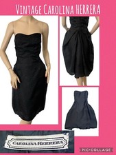 Vintage CAROLINA HERRERA Black 80s 90s Strapless Cocktail Dress Small Top Video