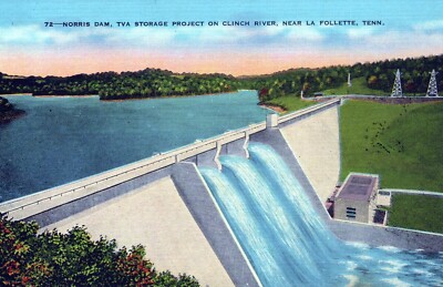La Follete Tennessee Norris Dam TVA Storage Project Clinch River Postcard
