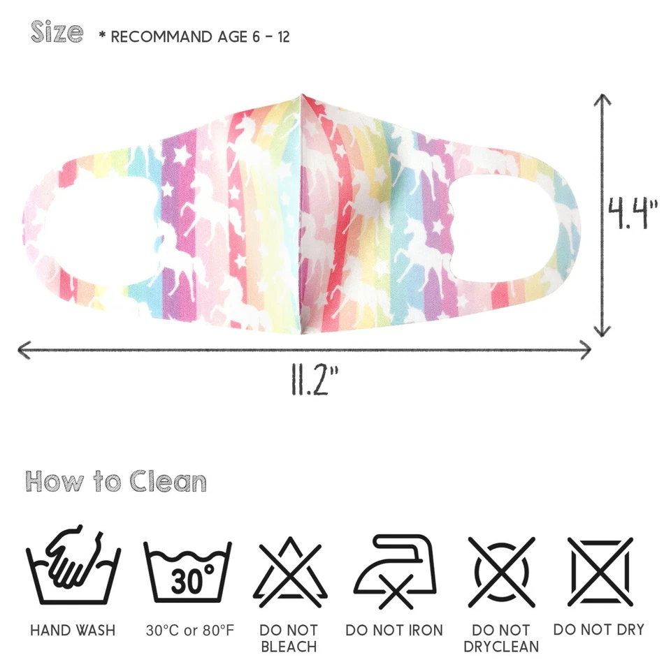 6 Pack Set Kids Girls Unicorn Soft Lightweight Washable & Reusable Face Masks - Image 3 of 3