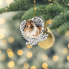 Rough Collie dog Sleeping Angel Ornament, Dog Angel Wings Christmas Ornament